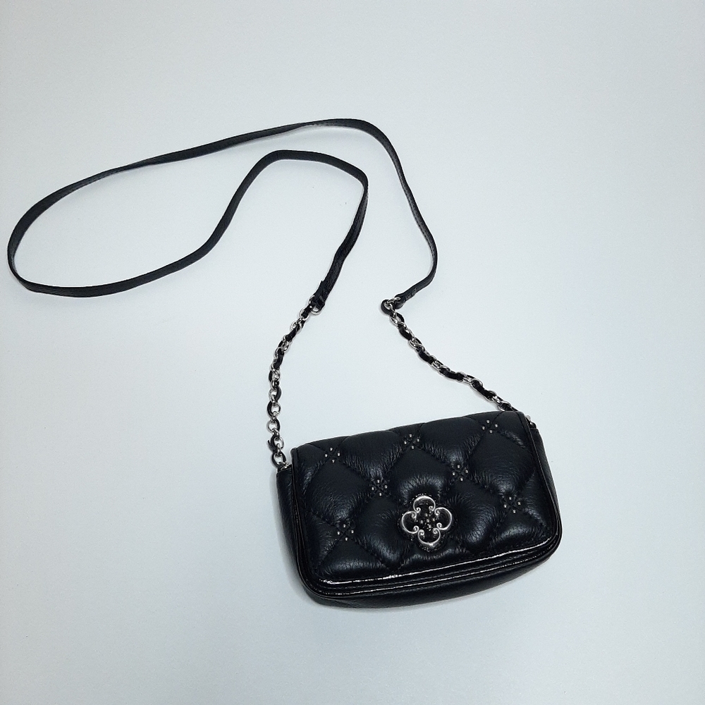 Brighton Mini Leather Crossbody Purse Silver Tone Detail Black